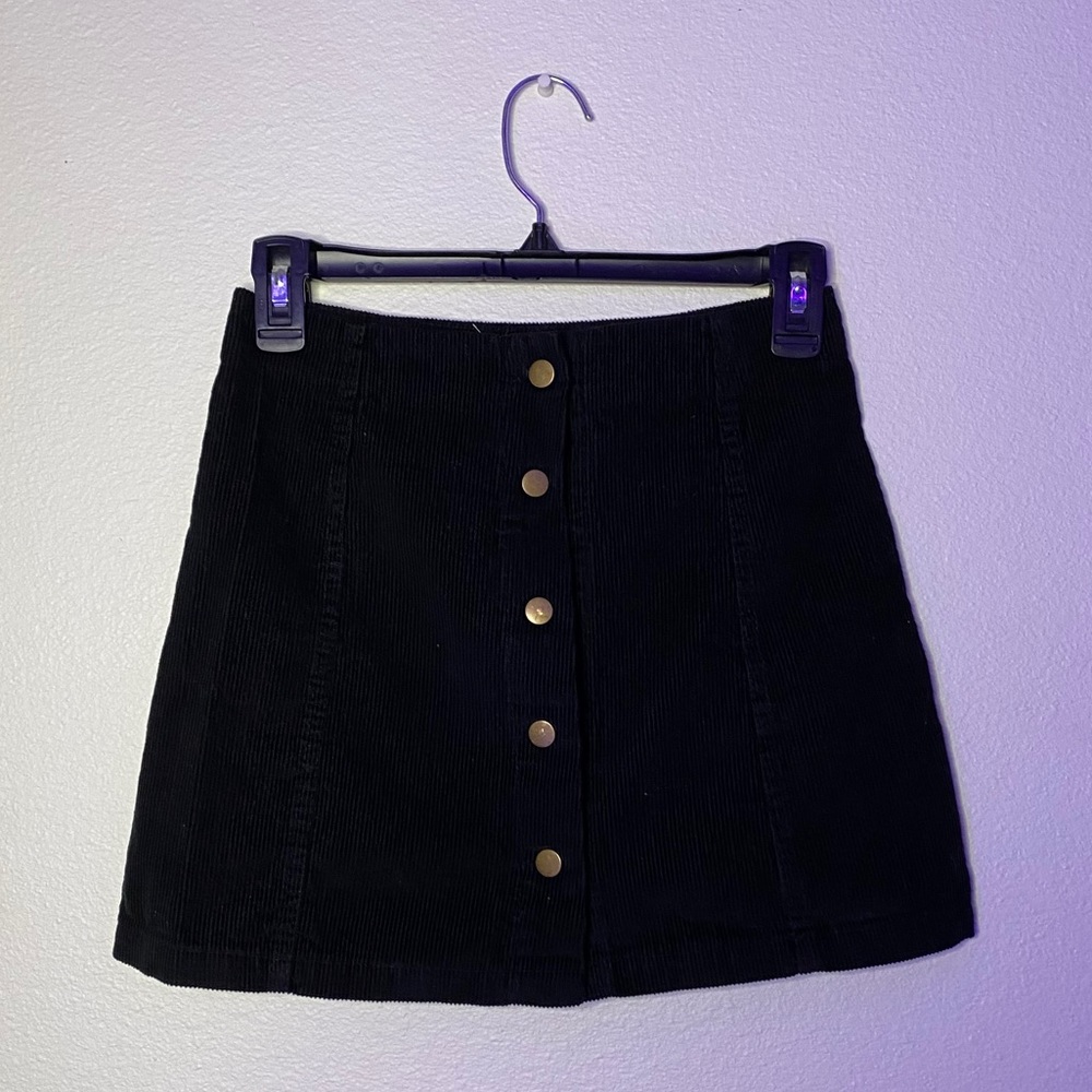 Black Corduroy Black Mini Button Up Skirt